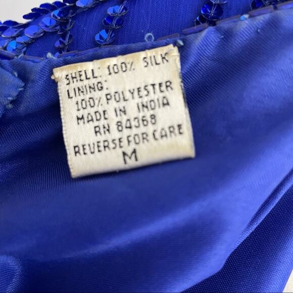Laurence Kazar Silk Sequin Beaded Mini Dress Vintage 1980s Cobalt Blue M GUC - Picture 11 of 13
